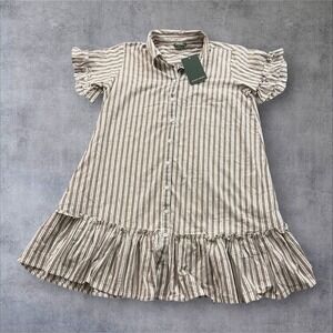 Meadow Rhodes Shirt Dress Womens XL Brown Striped Ruffle Sleeve Button Down